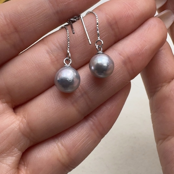 银S925镶嵌海水珍珠耳饰