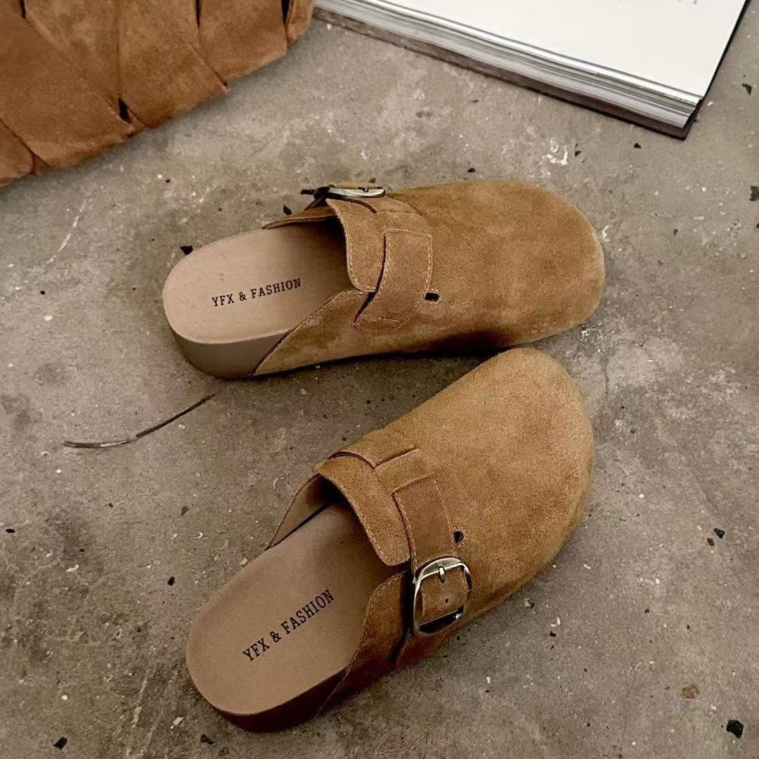 【韩衣舍】休闲包头极简风中跟包头拖时尚复古厚底韩版