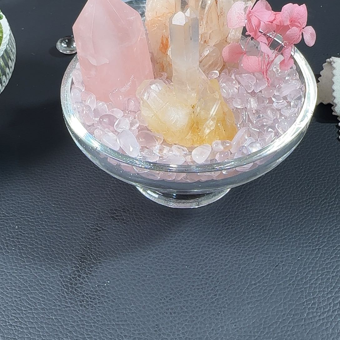 珠宝半成品紫晶银S925镶嵌粉水晶微景观