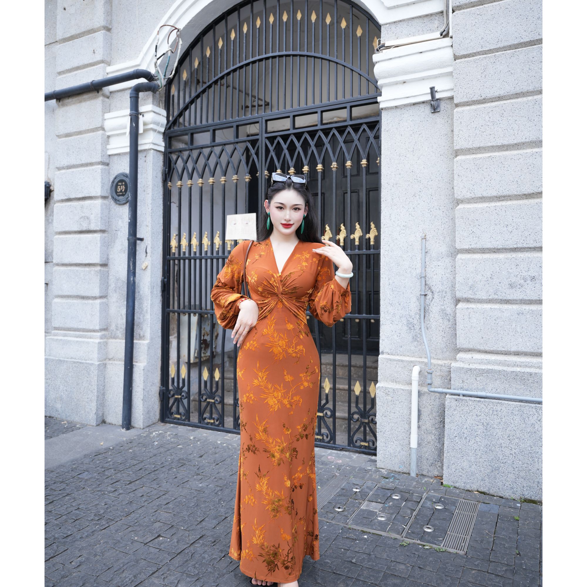 肆意【秋意浓】肆意中式设计鱼尾旗袍气质复古显白秋冬梨形身材