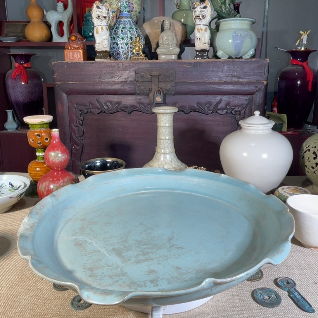 瓶圣*福汝窑天青釉大盘