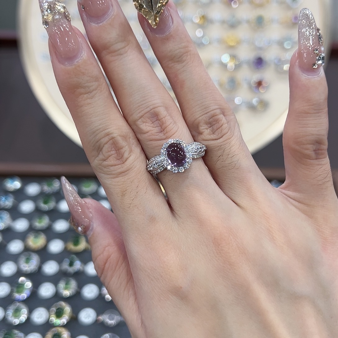 蛇纹石玉戒指银S925镶嵌