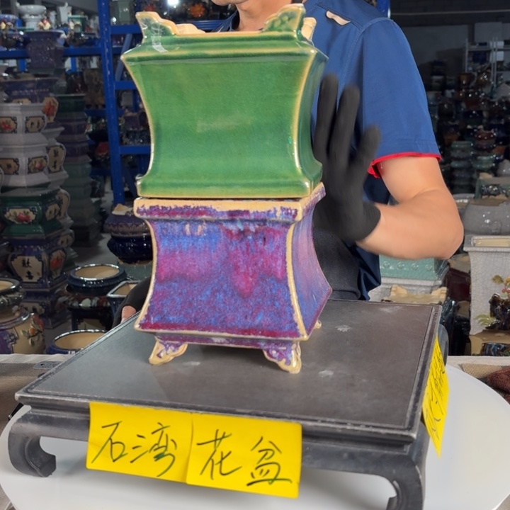 一风堂石湾花盆 内10*11釉裂修补痕迹