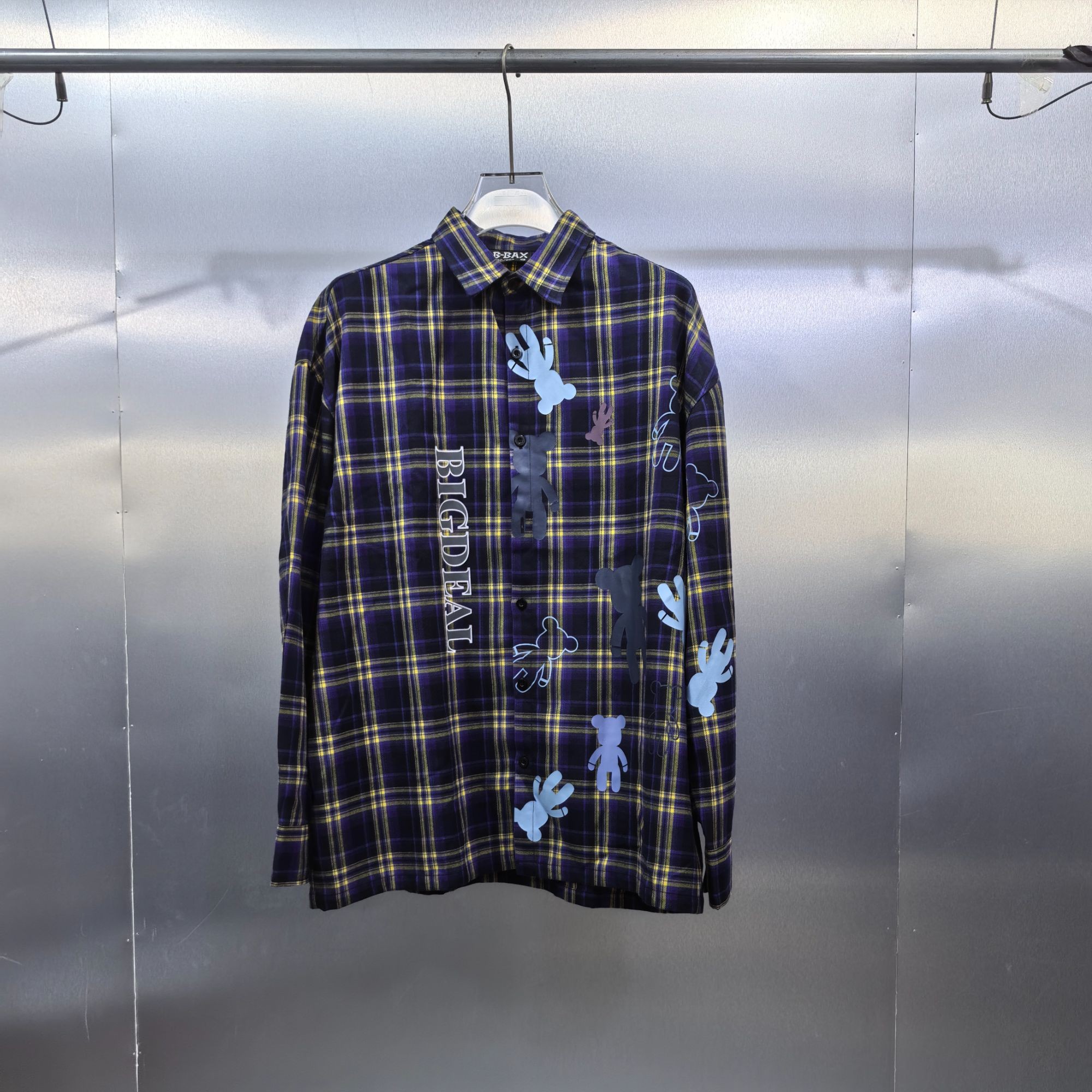 Z09-111579-BBA春秋季满印暴力熊印花条格纹衬衫