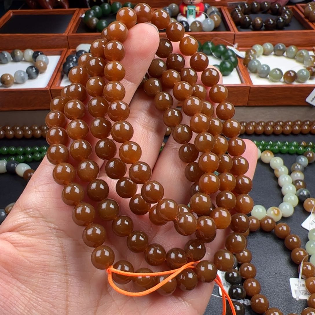 和田玉手链未镶嵌新疆且末糖卡8 108