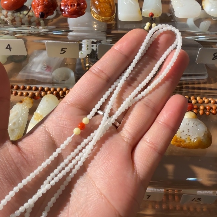 和田玉颈饰未镶嵌新疆和田玉羊脂白玉2.6mm米珠链