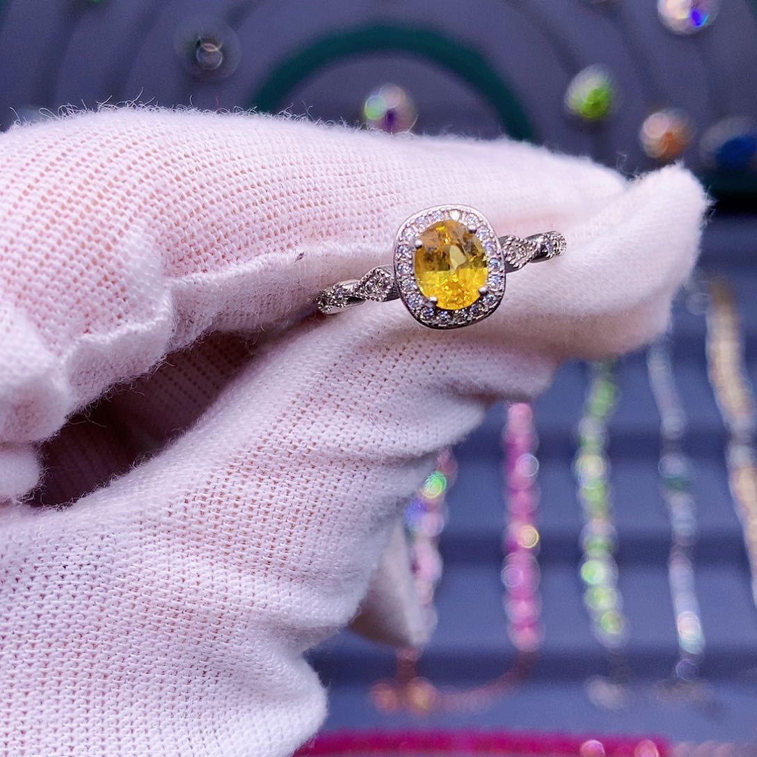 彩色蓝宝石戒指银S925镶嵌