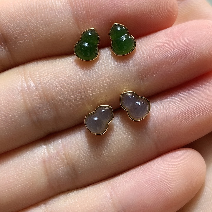 银S925镀金镶嵌和田玉（碧玉）耳饰