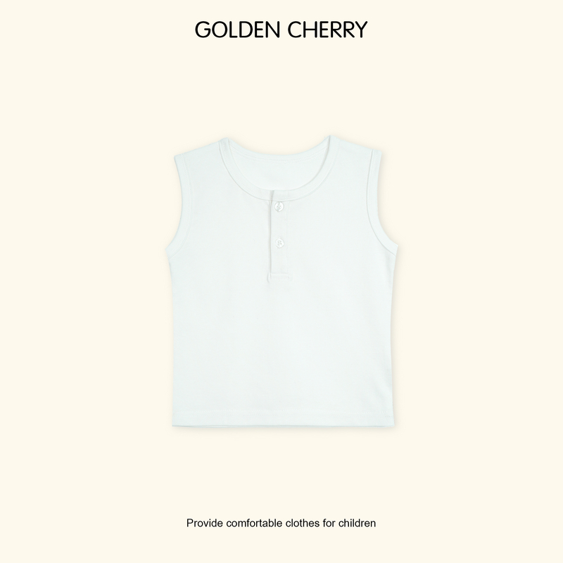 【金樱桃Golden cherry】小童两粒扣无袖白色背心QDD538