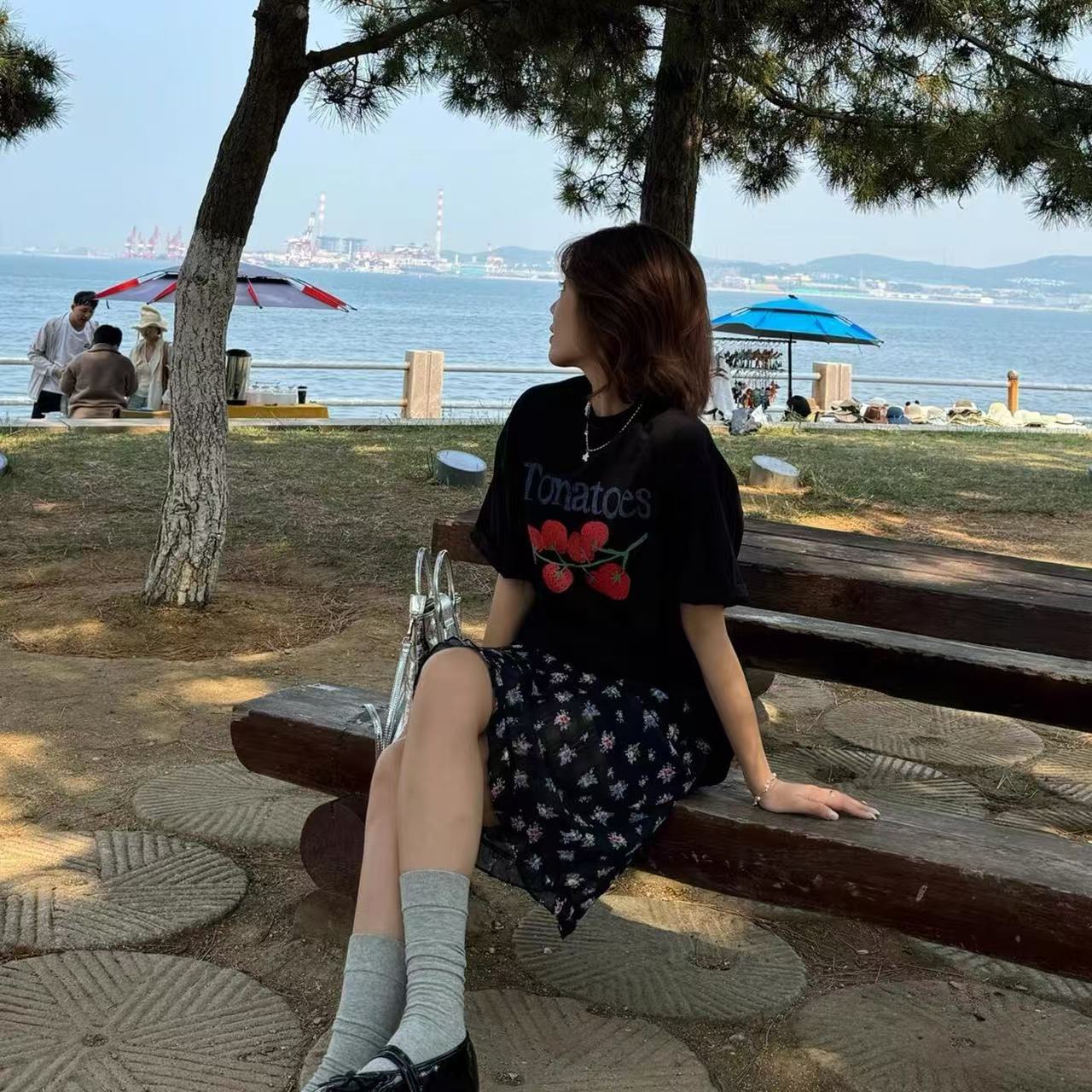 【Halo】choi番茄印花设计款小众韩系慵懒圆领短袖T恤