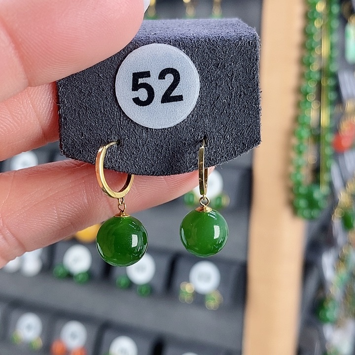 和田玉耳饰18K金镶嵌