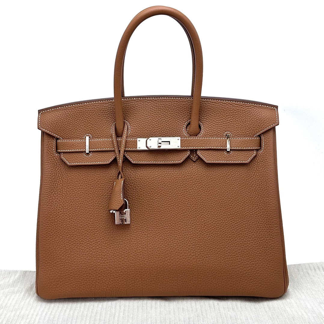 99新 Hermes/爱马仕 金棕银扣birkin35手提包63044