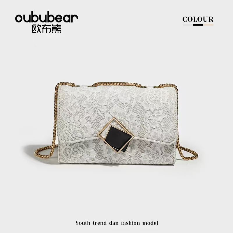 2025年新款小香风蕾丝单肩斜跨链条女包