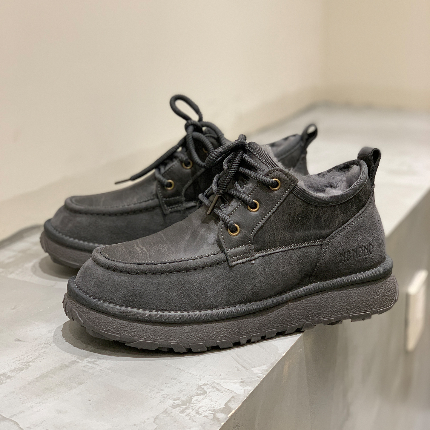 N25698内里羊毛一体真皮雪地靴男鞋冬季加绒加厚保暖大棉鞋短筒靴