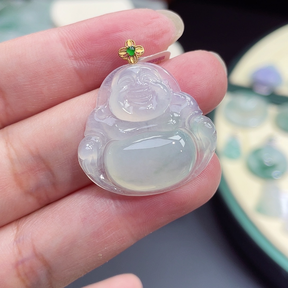 颈饰18K金镶嵌翡翠佛公