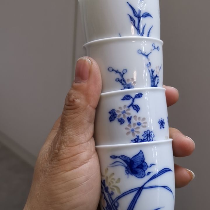 凉****叔青花玲珑手工手绘