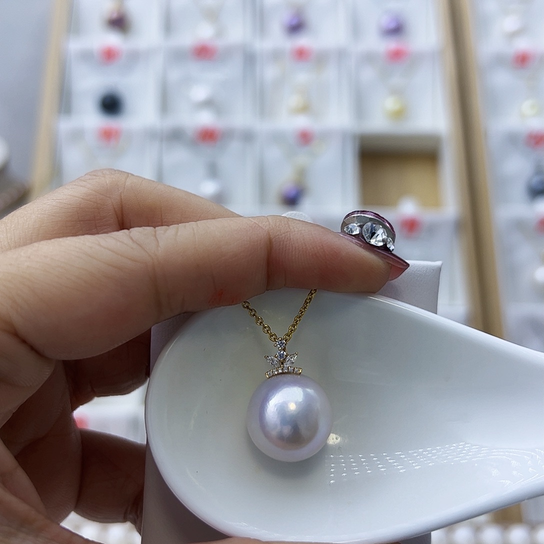 淡水珍珠吊坠(不含链)18K金镶嵌