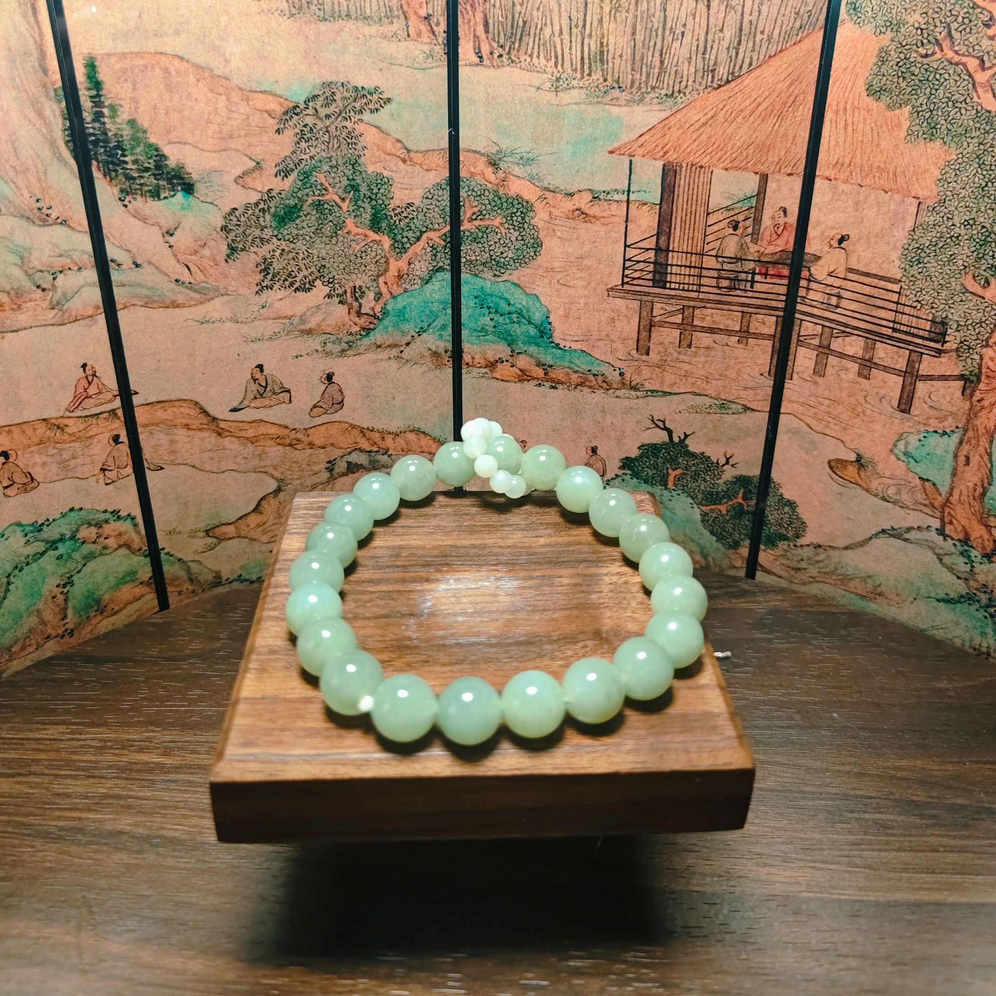 E和田玉晴水圆珠手持0824