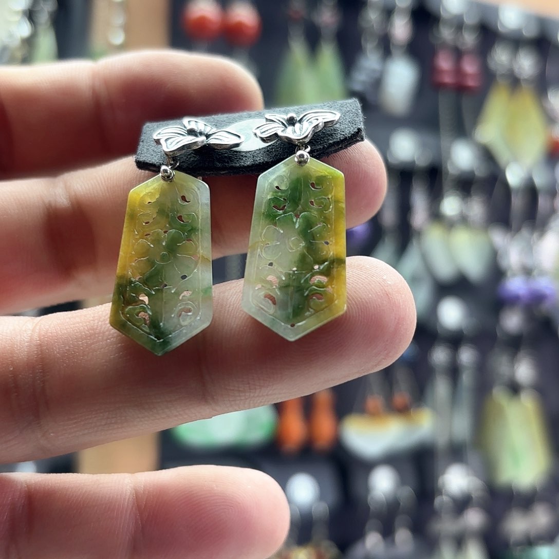 翡翠耳饰银S925镶嵌用****1