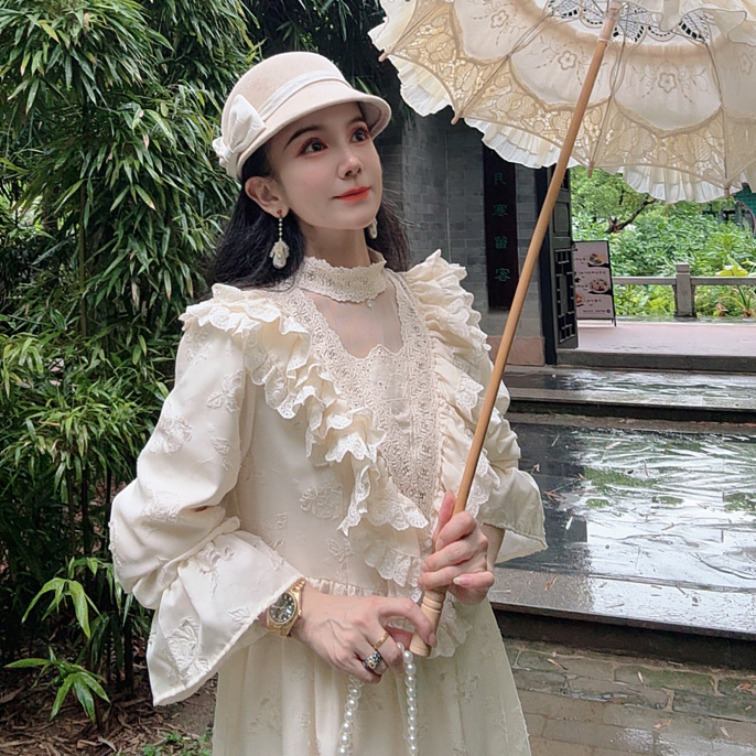 安霓王妃【霓府千金】设计师原创限量镂空剪花刺绣宫廷复古连衣裙