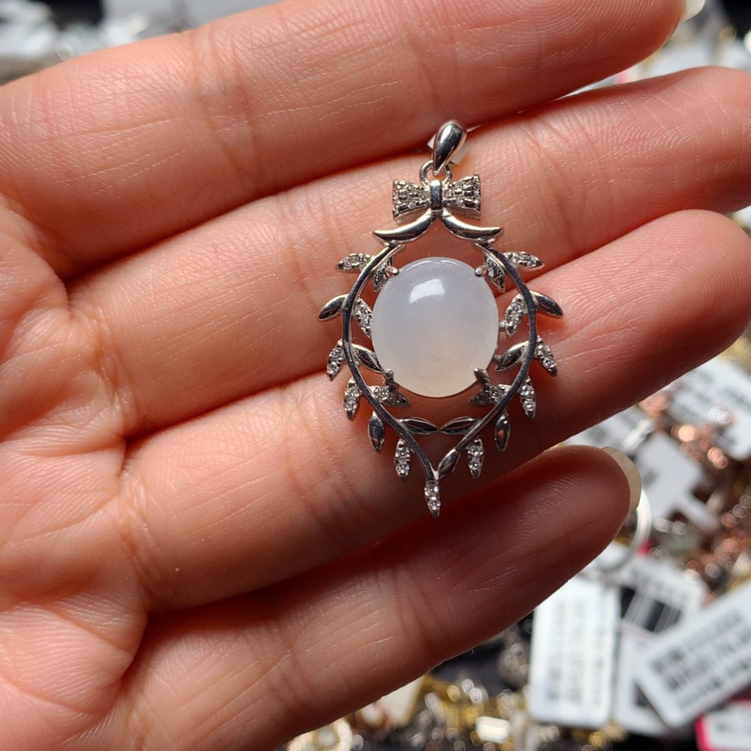 翡翠戒指银S925镶嵌天然翡翠吊坠