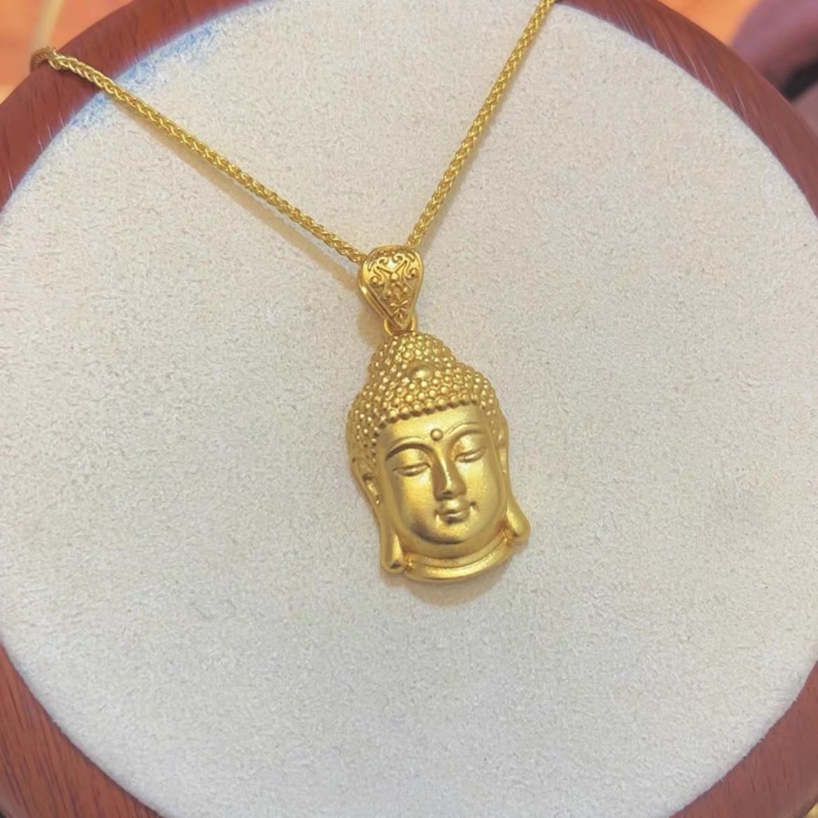    古法实心佛头项链吊坠