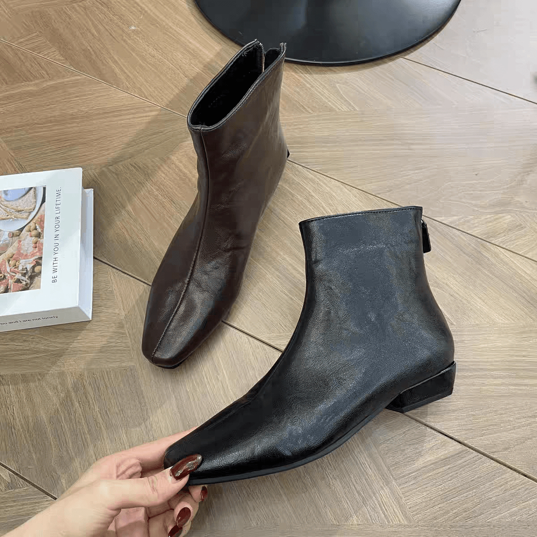 断码清仓羊皮平底短靴女2025年秋冬季新款薄绒马丁靴时尚瘦瘦靴
