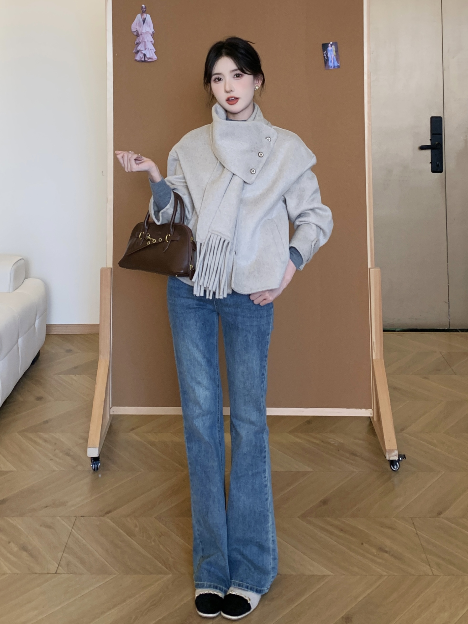 SHAOER【粉丝专属】围巾款可拆毛呢大衣BQY2505073