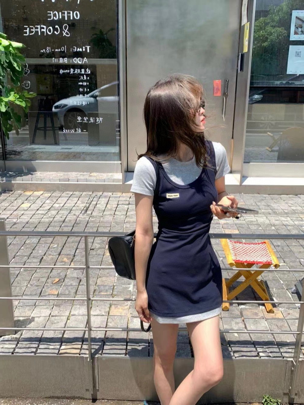 MM撞色假两件连衣裙