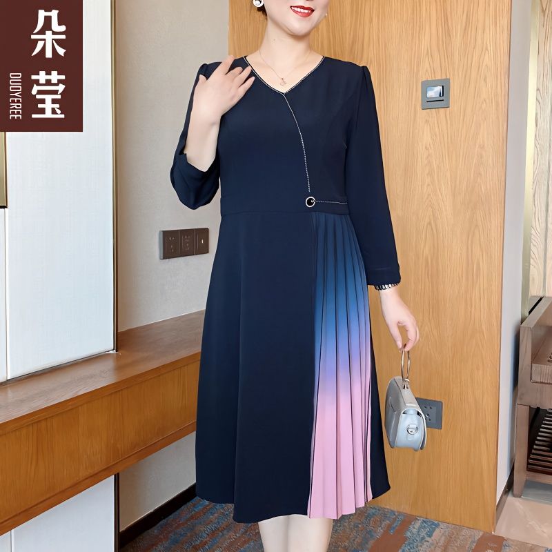 【断码特价】朵莹妈妈初秋连衣裙女式气质裙子中老年春秋时髦长裙