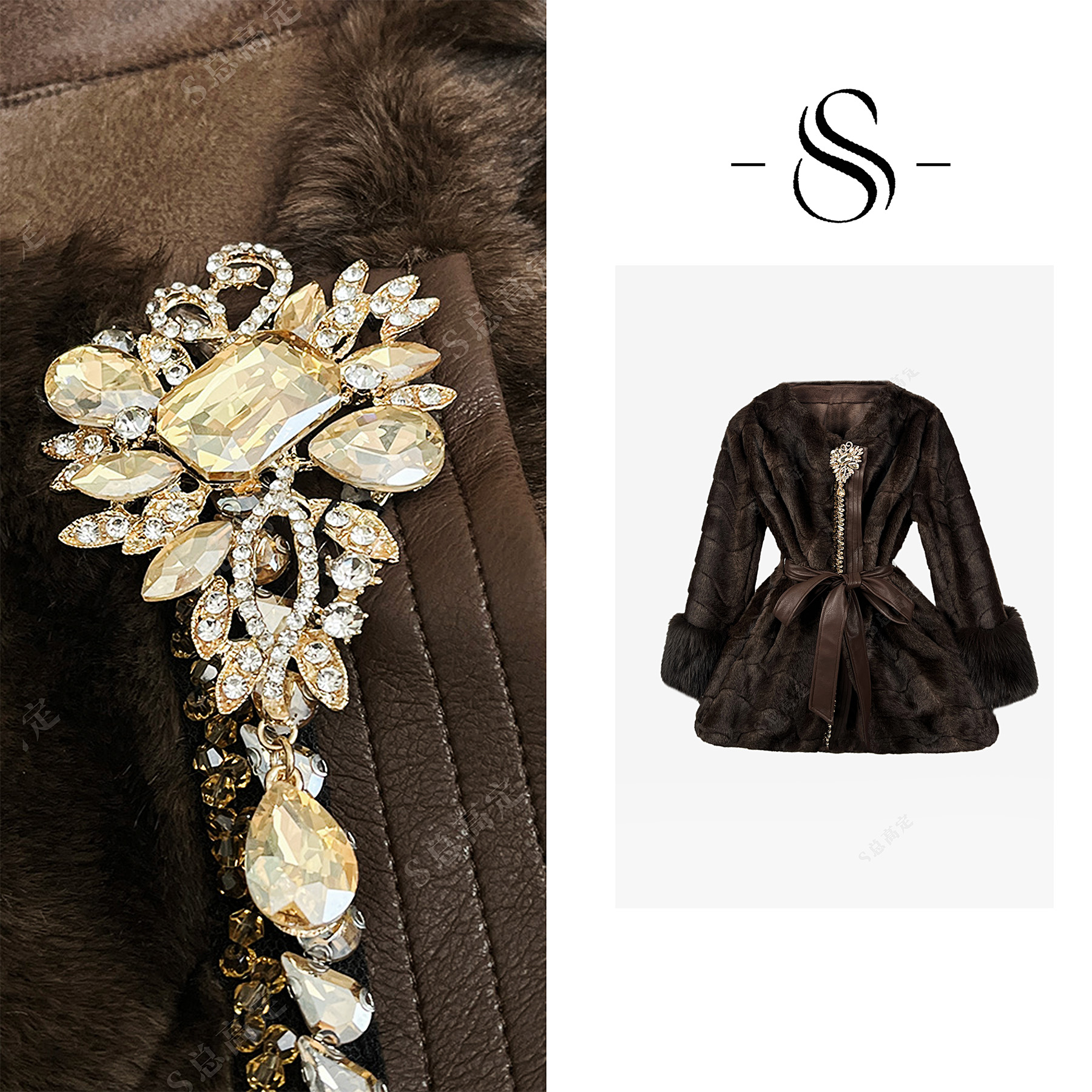 NIMOSHI【倩倩】冬季款时尚高奢重工拼接设计减龄气质短外套D0421