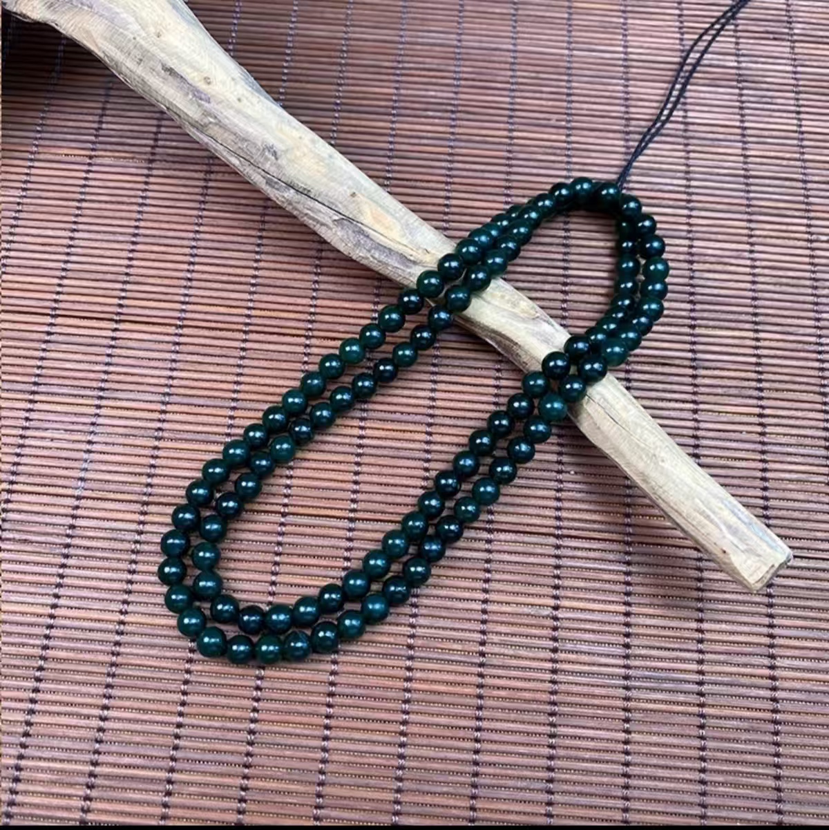 纯天然新疆和田玉黑青玉108颗8mm项链挂坠