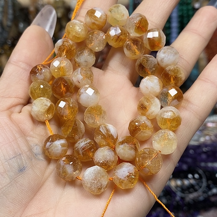 玛瑙/玉髓未镶嵌珠宝半成品天然黄塔晶切面卡10mm