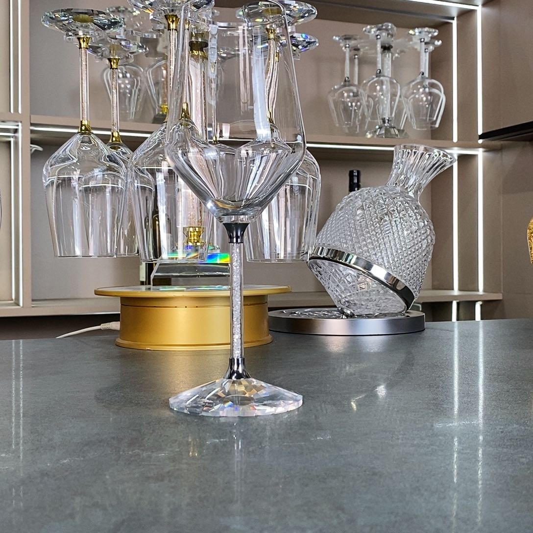 手柄款水晶玻璃420银钻红酒杯2支