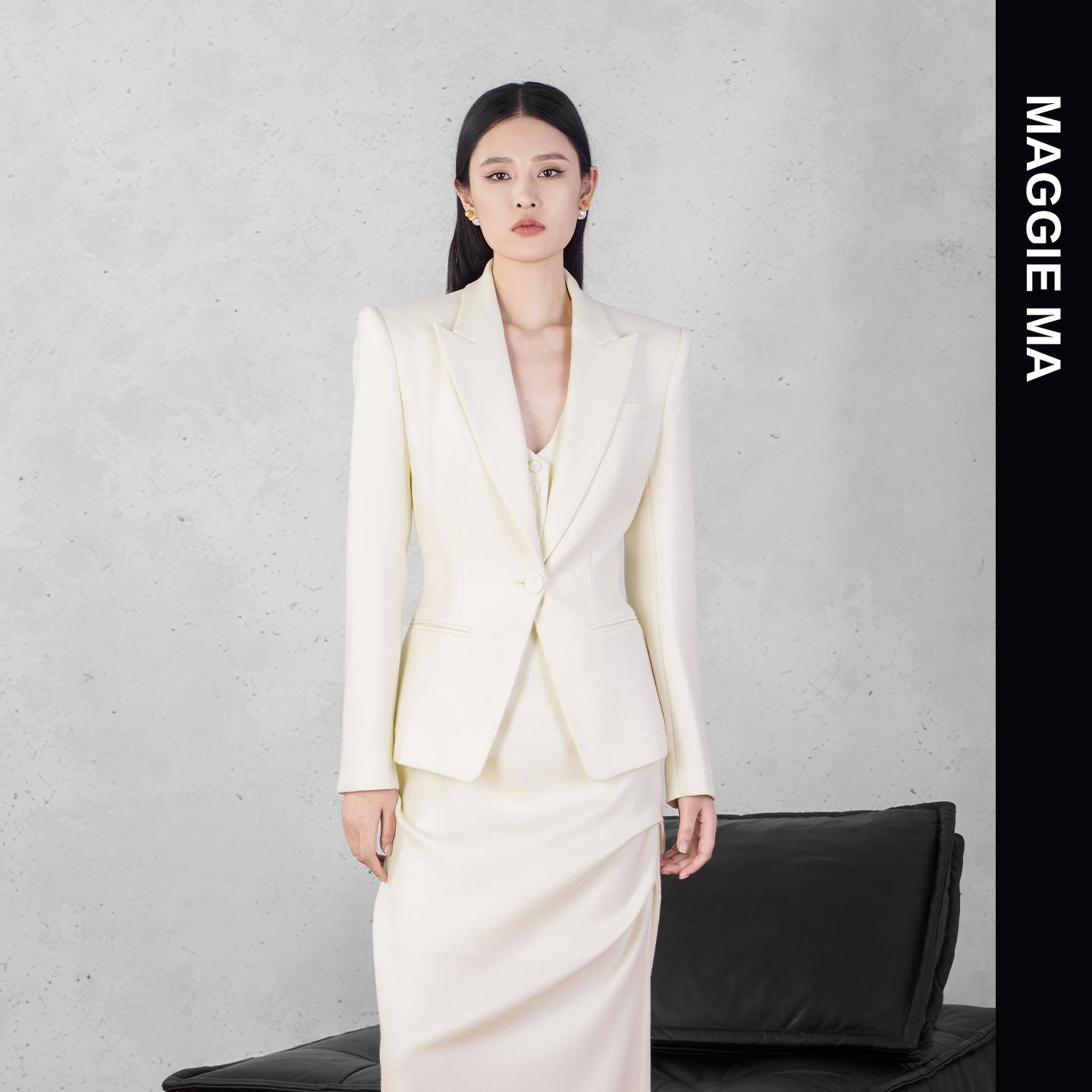 MAGGIE MA马婧设计师白色女神马甲外套半裙套装557S/555C/556B