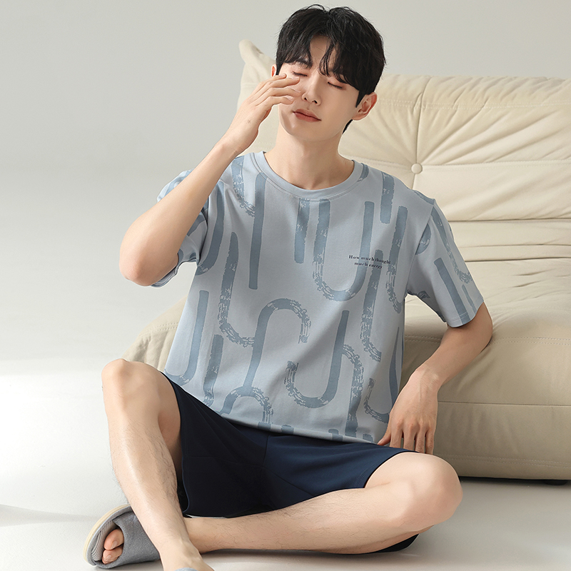3170男士纯棉睡衣短袖短裤套装夏季男士睡衣时尚家居服休闲睡衣