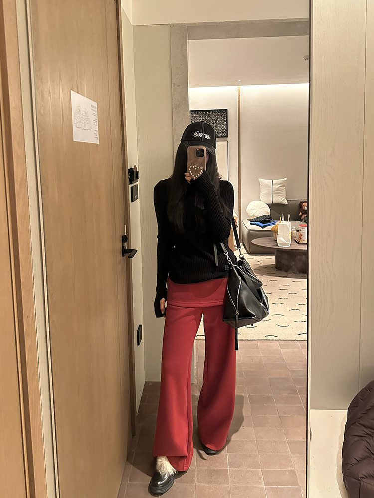 ONEXH·2025冬季新款小众韩系高腰显瘦厚款屁帘休闲裤卫裤女直筒裤