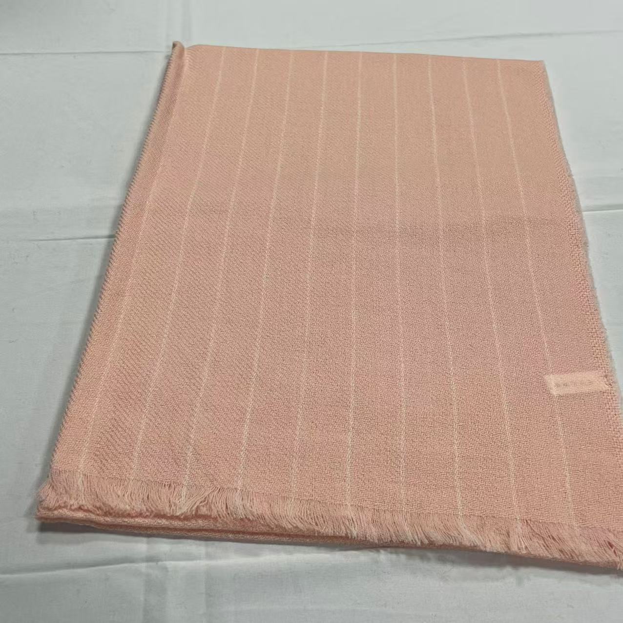羊毛长巾-白线杏粉 65*190cm丝巾