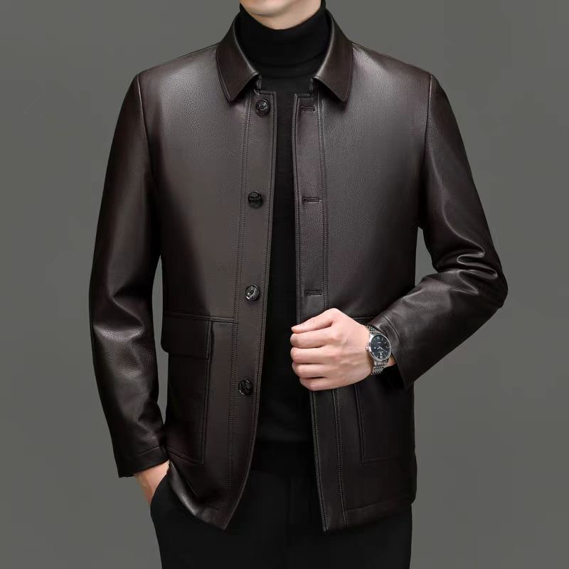 【新人体验】男士秋冬新款翻领纽扣款真皮山羊皮外套