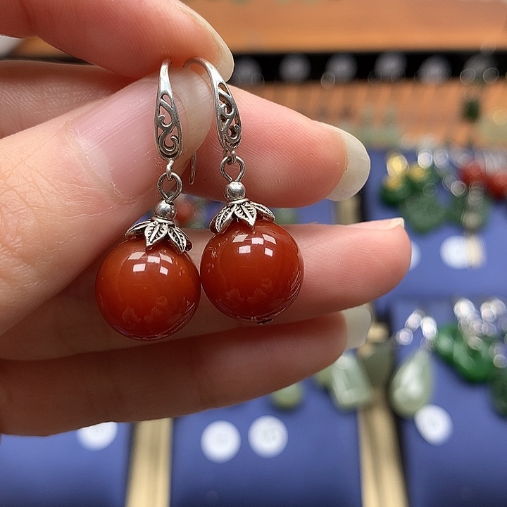 玛瑙/玉髓银S925镶嵌耳环12左右