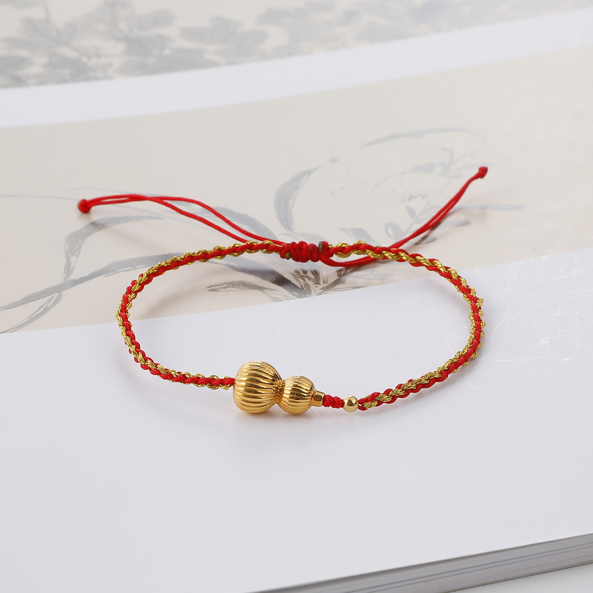 【仓播】18K金葫芦金珠红绳手链 多样性发其一