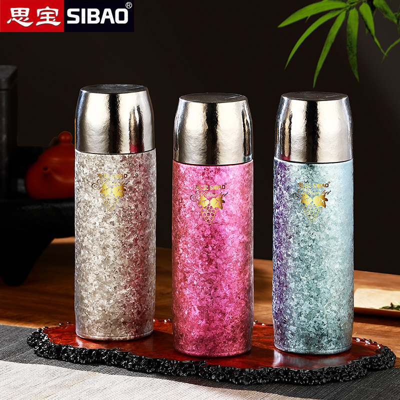  思宝新品钛莱纯钛杯真空保温杯冰花工艺带茶隔便携车载礼盒包装