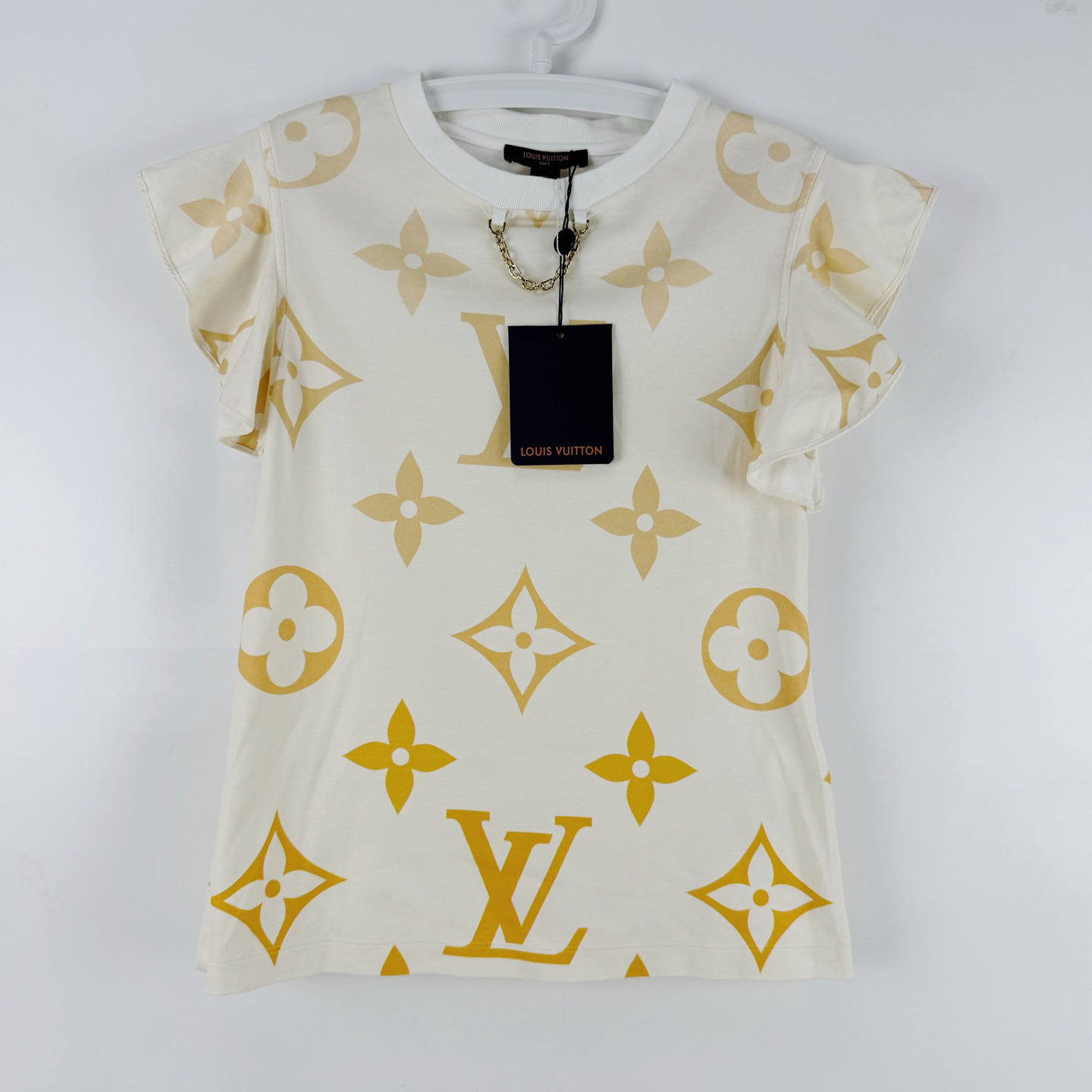 99新 LouisVuitton/路易威登 XS码 荷叶边渐变链条短袖全新sz0130