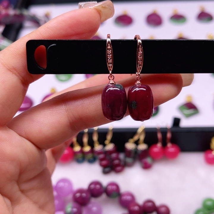 红宝石耳坠银S925镶嵌