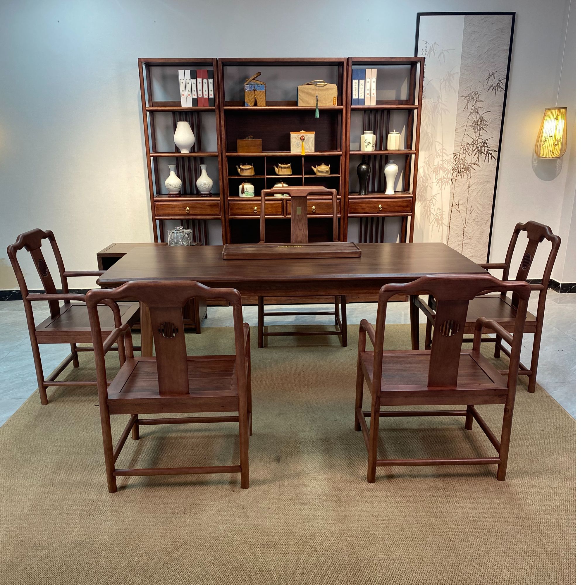 新中式茶桌全实木胡桃木茶桌禅意泡茶台书桌椅书法桌