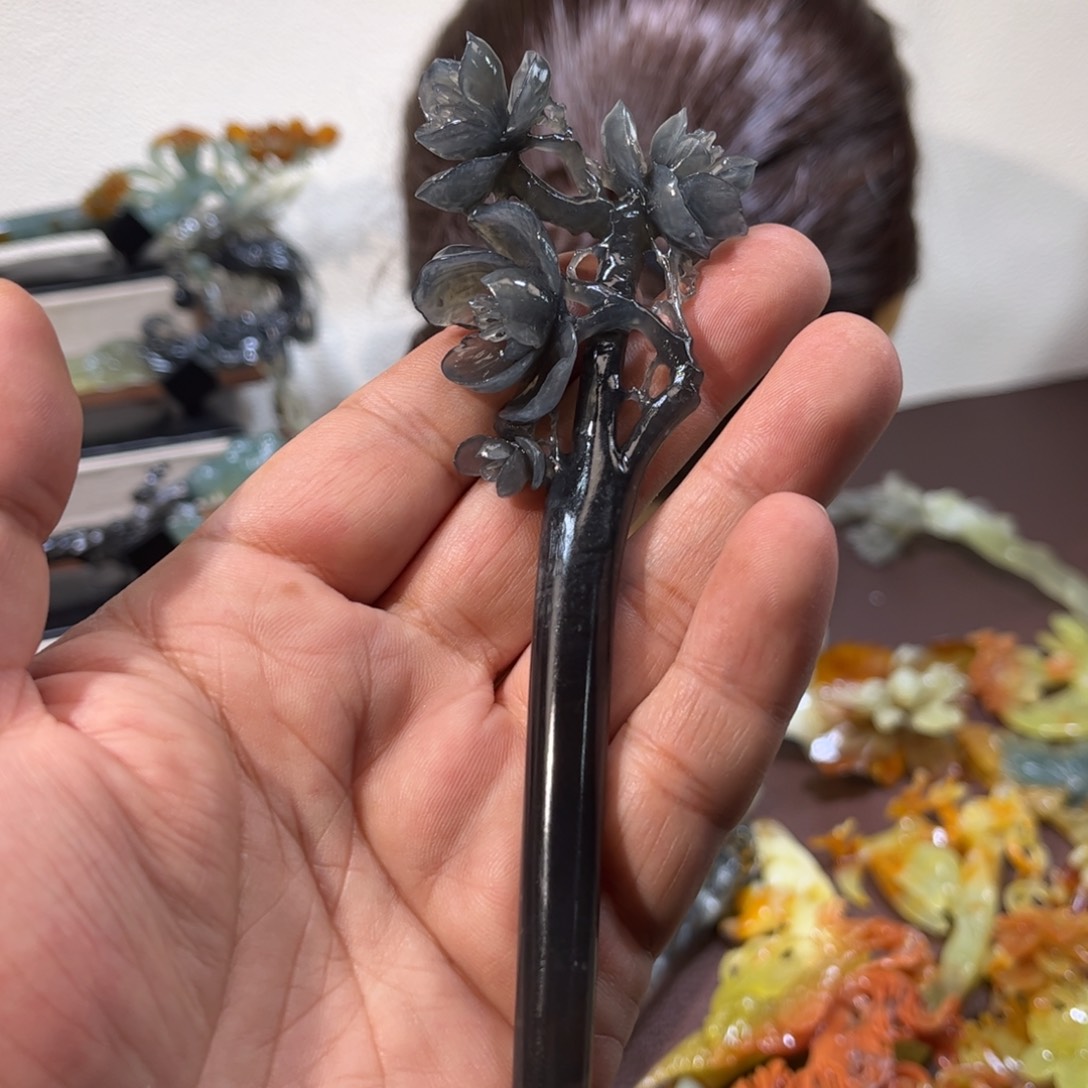 蛇纹石玉发簪合金用****4