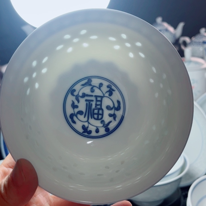 青花玲珑5寸饭碗福字