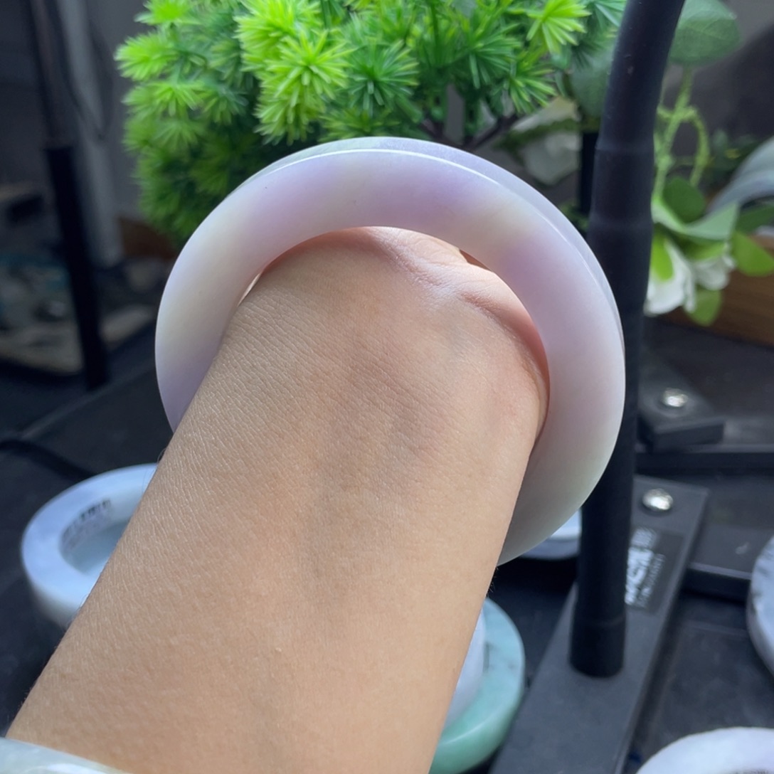 定制翡翠未镶嵌纯天然翡翠手镯定制55/58 圆条 淡春彩 