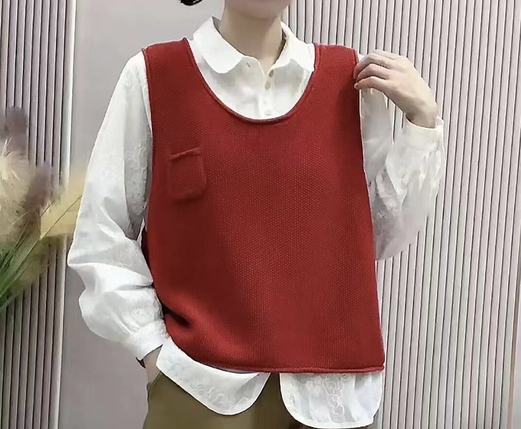 【娜娟定制】新款百搭慵懒风上衣纯色无袖叠穿针织女宽松时尚毛衣