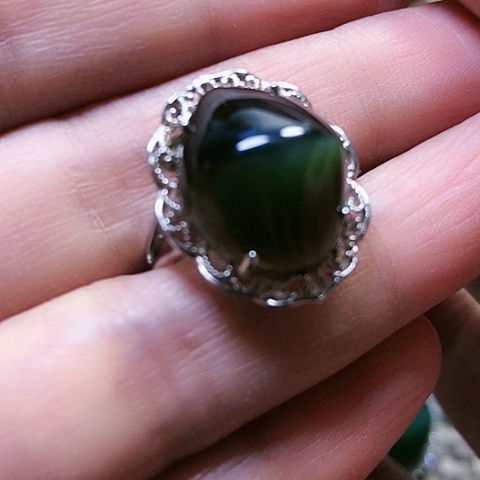 和田玉戒指银S925镶嵌